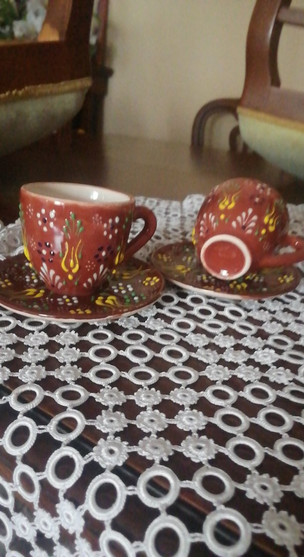 Renkli Kahverengi Seramik Fincan Takımı - Görsel 4