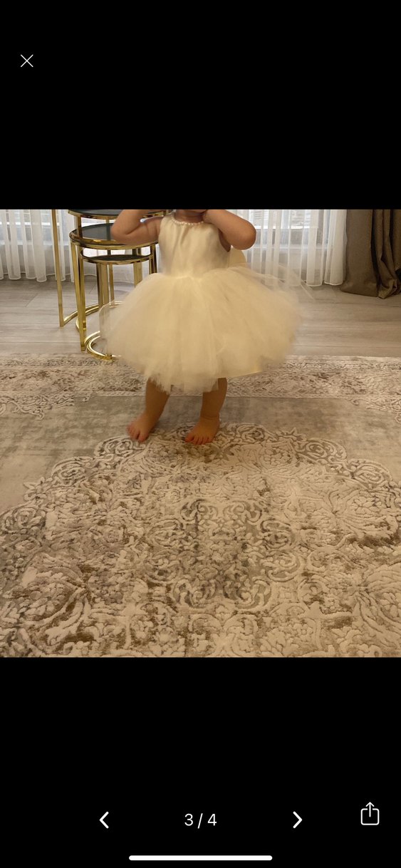 Klasik Zarif Kız Çocuk Beyaz Elbise - Görsel 3