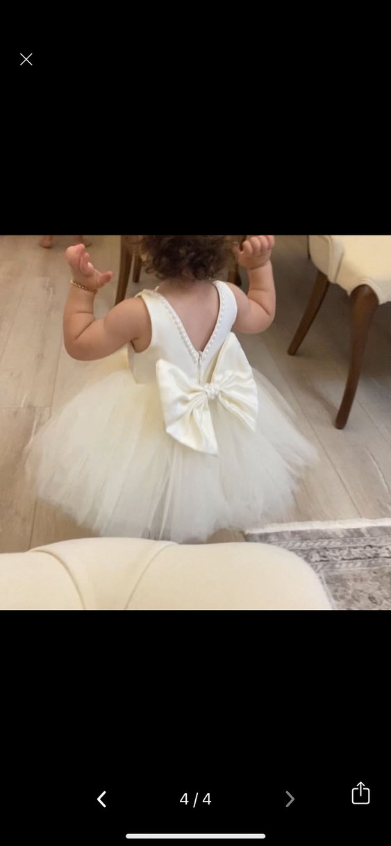 Klasik Zarif Kız Çocuk Beyaz Elbise - Görsel 4