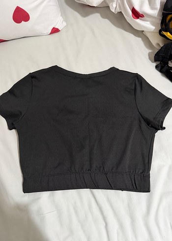 Kadın Siyah Kısa Kollu Crop Top - Görsel 2