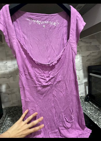 Mor Uzun Kollarsız Salaş Kadın Elbise - Görsel 3