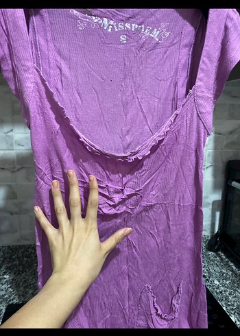 Mor Uzun Kollarsız Salaş Kadın Elbise - Görsel 2