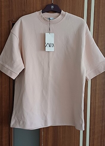 Zara Etiketli Soluk Efektli Tebeşir Pembesi T-shirt