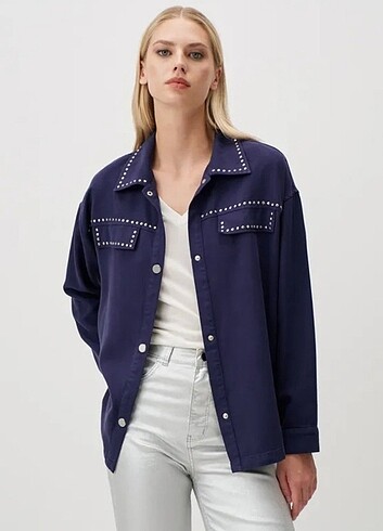 Jimmy Key Jimmy Key Parlak Taş Baskılı Denim Ceket