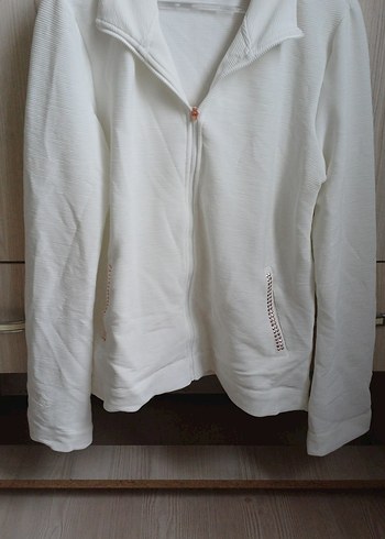 Beyaz Fermuarlı Kadın Sweatshirt