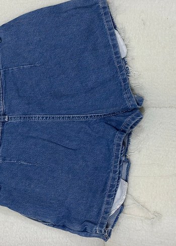 Kadın mavi Pileli Mini Denim Şort - Görsel 2