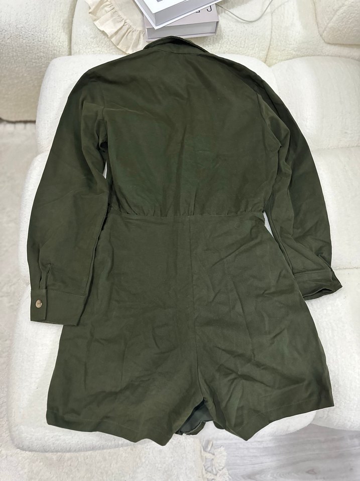 Kadın Kemerli Koyu Haki şort Elbise - Görsel 2