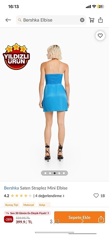 Bershka bershka mavi saten straplez mini elbise