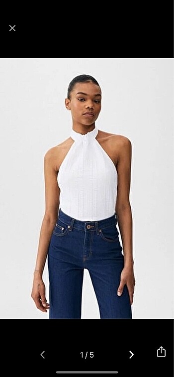 pull and bear dokulu halter yaka top