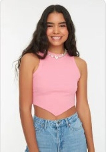 xs Beden Pembe Crop Fitilli Örme Atlet