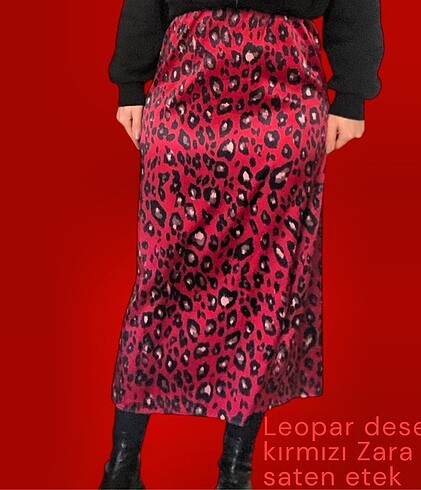 KIRMIZI LEOPAR DESEN SATEN UZUN ETEK