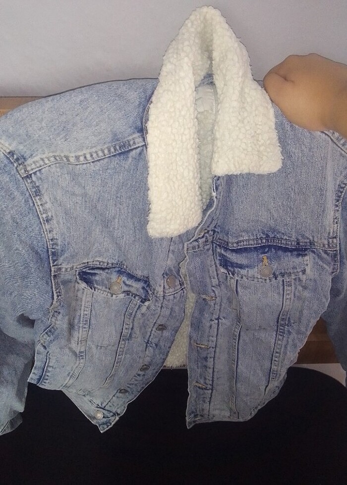 H&m marka içi tüylü kot ceket kalın s-m beden unisex  - Görsel 2