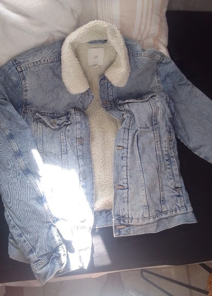 H&m marka içi tüylü kot ceket kalın s-m beden unisex  - Görsel 3