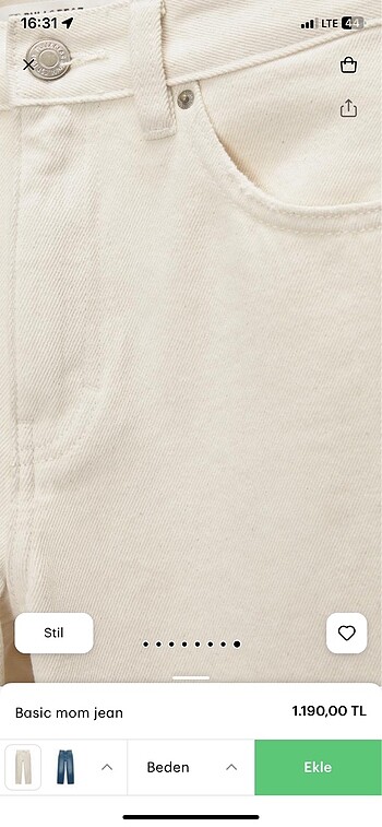 36 Beden ten rengi Renk pull and bear mom jean