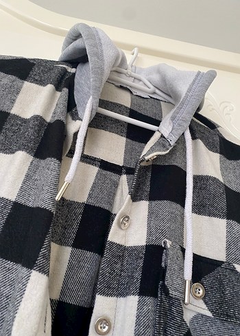 Gri Ekose Düğmeli Kadın Gömlek - Görsel 4