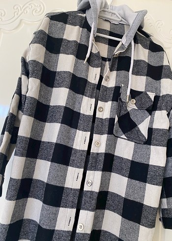 Gri Ekose Düğmeli Kadın Gömlek - Görsel 2