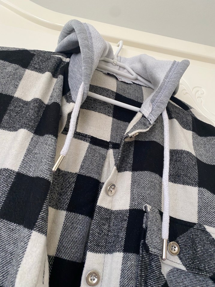 Gri Ekose Düğmeli Kadın Gömlek - Görsel 4