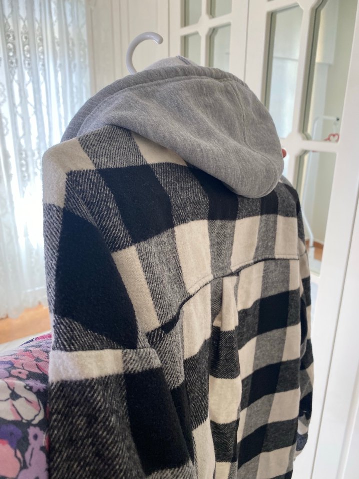 Gri Ekose Düğmeli Kadın Gömlek - Görsel 5