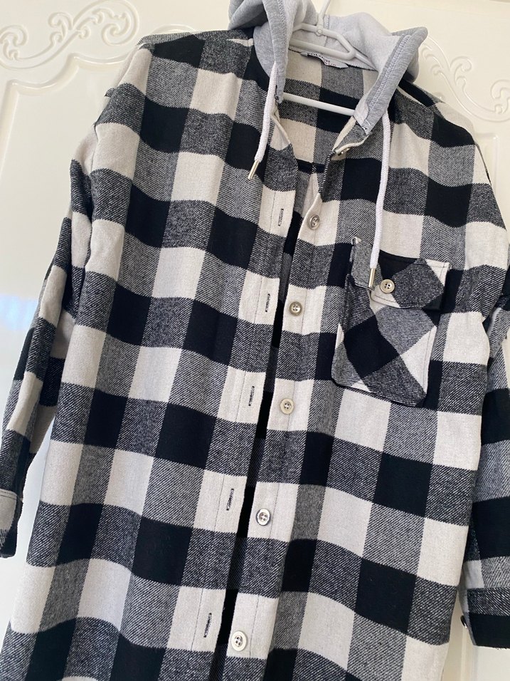 Gri Ekose Düğmeli Kadın Gömlek - Görsel 2