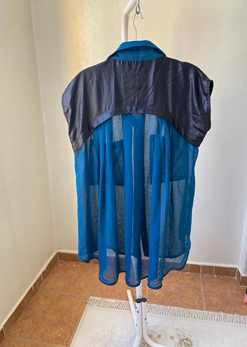 Düğmeli Mavi Salaş Kadın Gömlek - Görsel 4