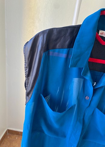 Düğmeli Mavi Salaş Kadın Gömlek - Görsel 3