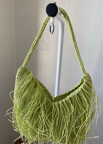 Yeşil Püsküllü Örgü Kadın Çanta - Görsel 4