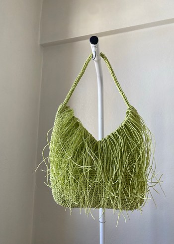 Yeşil Püsküllü Örgü Kadın Çanta - Görsel 3