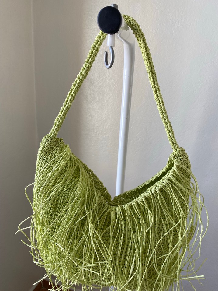 Yeşil Püsküllü Örgü Kadın Çanta - Görsel 4