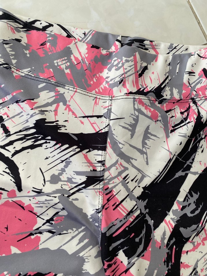 Pembe Gri Desenli Kadın Spor Tayt - Görsel 2