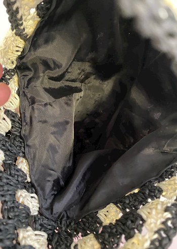 Siyah Bej Örgü Bohem Kadın Çanta - Görsel 3