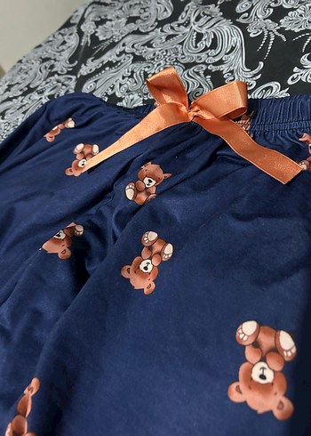 m Beden mavi Renk Dantelli Ayıcık Desenli pijama takımı