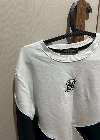 s Beden Düğmeli Pamuklu Beyaz-Siyah Sweatshirt