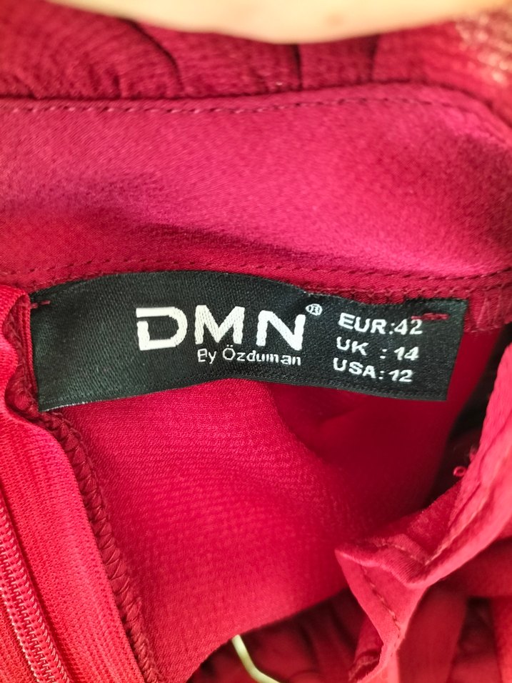 Bordo Uzun Kollu Fırfırlı abiye elbise - Görsel 4