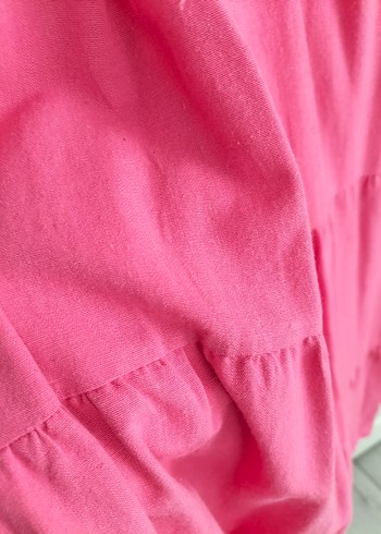 Pembe Uzun Bol Kesim V Yaka Elbise - Görsel 2