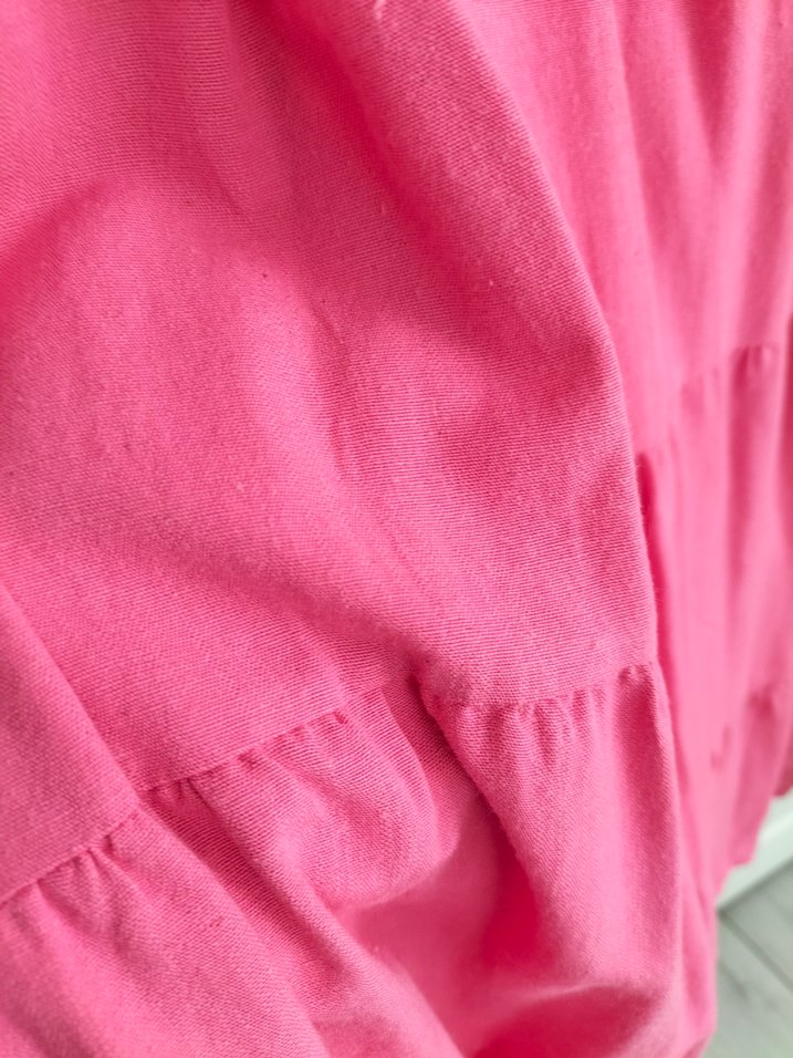 Pembe Uzun Bol Kesim V Yaka Elbise - Görsel 2