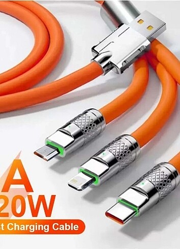 120W 6A Amper 3-İN-1 Type-C Micro İphone Lightning Hızlı Şarj ve