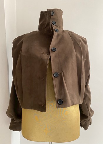 Kahverengi Süet Mini Düğmeli Ceket - Görsel 2