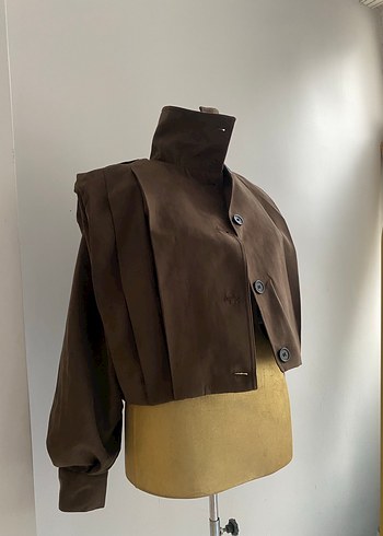 Kahverengi Süet Mini Düğmeli Ceket - Görsel 4