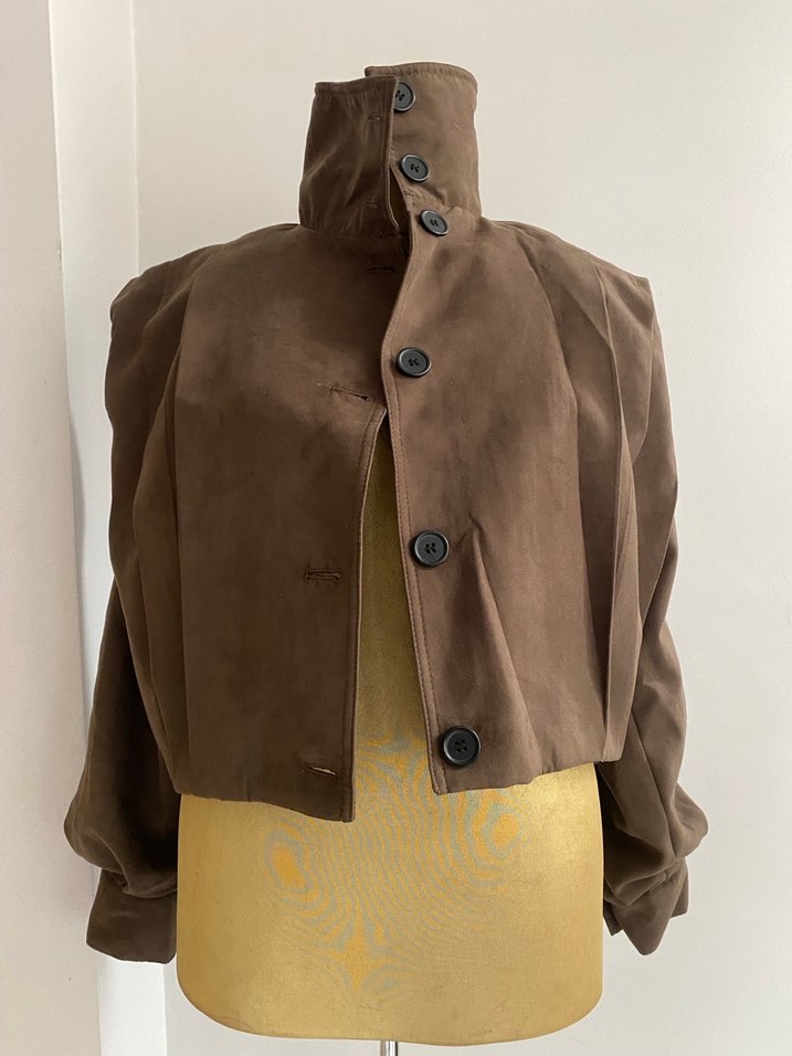 Kahverengi Süet Mini Düğmeli Ceket - Görsel 2