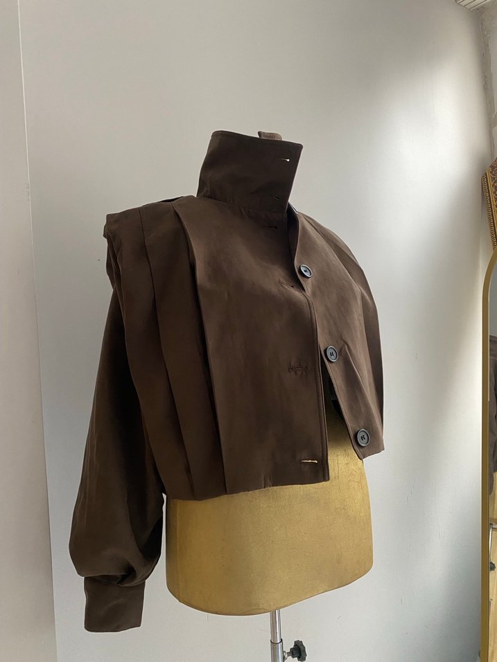 Kahverengi Süet Mini Düğmeli Ceket - Görsel 4