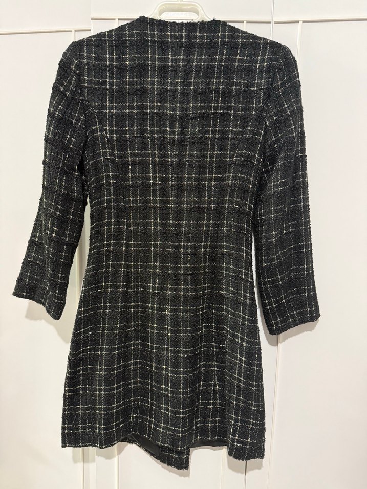 Düğmeli Siyah Ekose Midi Blazer elbise - Görsel 3