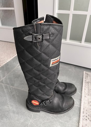 Siyah Deri Biker Dizüstü Botlar - Görsel 3