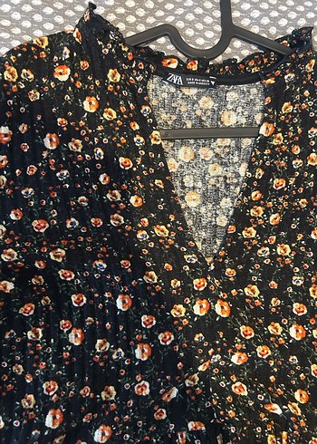 Zara Çiçek Desenli V Yaka Uzun Kollu Midi Elbise - Görsel 3