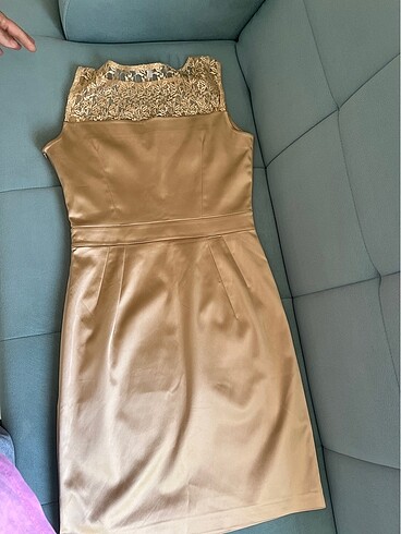42 Beden midi elbise gold
