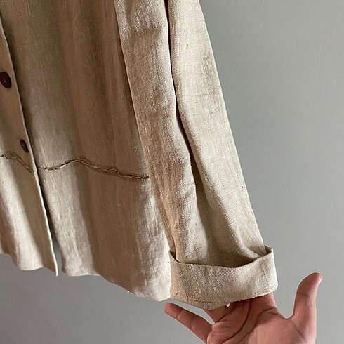 50 Beden ten rengi Renk Foli Hakiki Keten Blazer