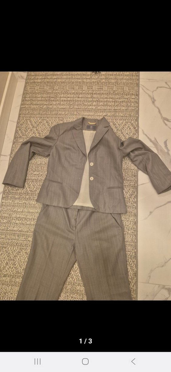 Gri Düğmeli Kadın Midi Takım Elbise - Görsel 3