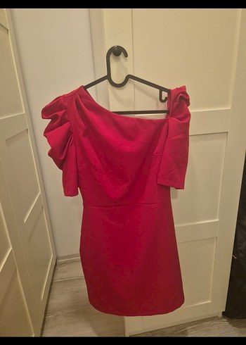 Kırmızı Drapeli V Yaka Midi Elbise - Görsel 2