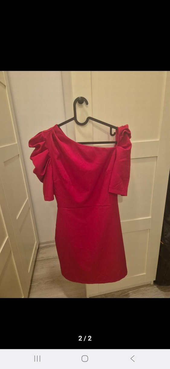 Kırmızı Drapeli V Yaka Midi Elbise - Görsel 2