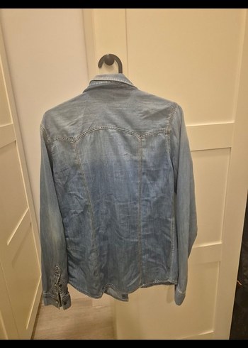 Gri Denim Kadın Gömlek, Düğmeli, Salaş Kesim - Görsel 2