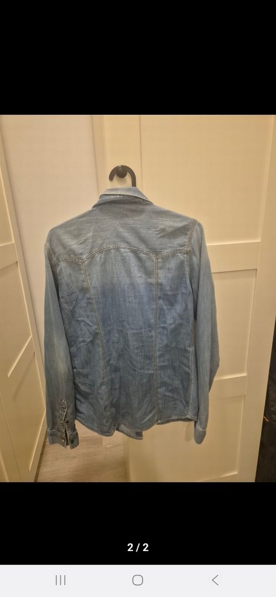 Gri Denim Kadın Gömlek, Düğmeli, Salaş Kesim - Görsel 2